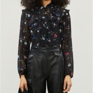 Maje Black Sleeveless Ruffled Button Down Shirt